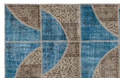 Iskece 2090 Blue Patchwork Wool Handmade Area Rug 5'3" x 7'7"