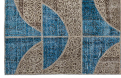 Iskece 2090 Blue Patchwork Wool Handmade Area Rug 5'3" x 7'7"
