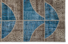 Iskece 2090 Blue Patchwork Wool Handmade Area Rug 5'3" x 7'7"