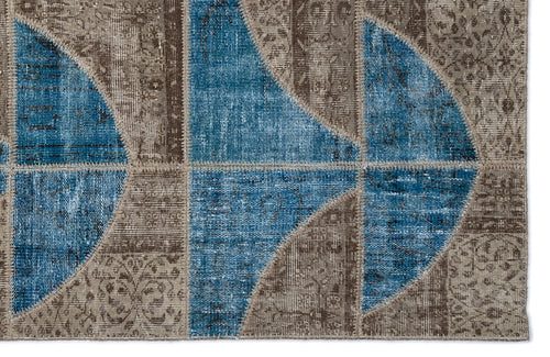Iskece 2090 Blue Patchwork Wool Handmade Area Rug 5'3" x 7'7"