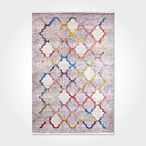 Geometric Area Rug – Washable Non Slip Grey Chenille Cotton Carpet