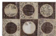 Iskece 2092 Brown Patchwork Wool Handmade Area Rug 5'3" x 7'7"