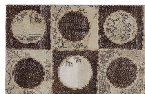 Iskece 2092 Brown Patchwork Wool Handmade Area Rug 5'3" x 7'7"