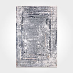 Chenille Cotton Area Rug – Washable Non Slip Grey Frame Rug with Soft Texture