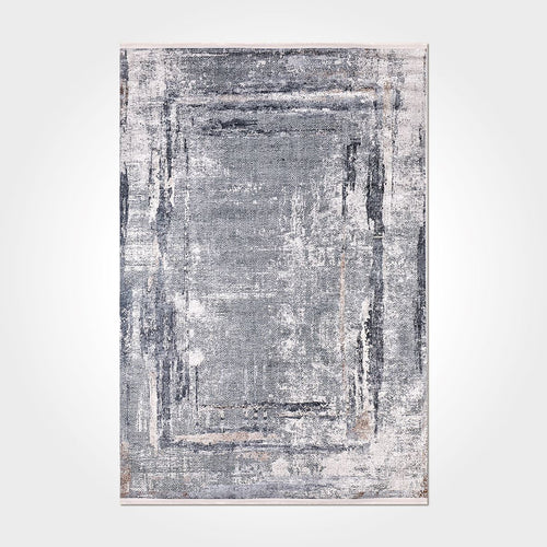 Chenille Cotton Area Rug – Washable Non Slip Grey Frame Rug with Soft Texture