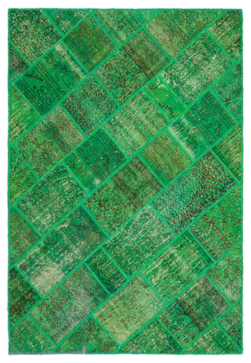Iskece 20952 Green Vintage Wool Handmade Area Rug 5'3" x 7'7"