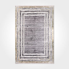 Chenille Cotton Area Rug – Washable Non Slip Grey Frame Rug for Living Room