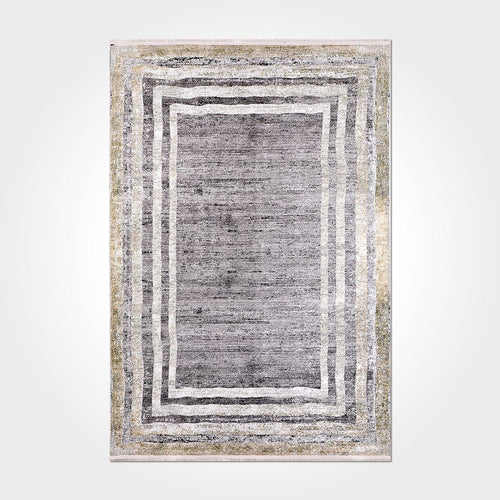 Chenille Cotton Area Rug – Washable Non Slip Grey Frame Rug for Living Room
