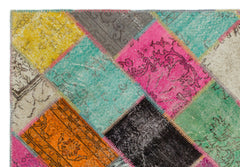 Iskece 20981 Beige Patchwork Wool Handmade Area Rug 5'3" x 7'8"