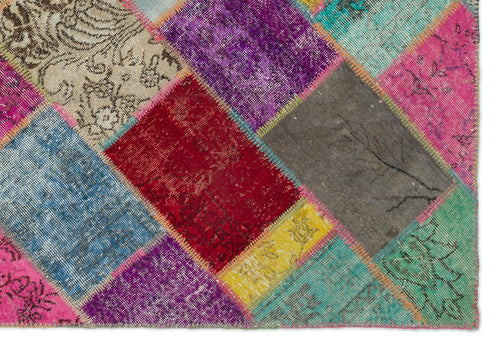 Iskece 20981 Beige Patchwork Wool Handmade Area Rug 5'3" x 7'8"