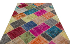 Iskece Beige Patchwork Wool Handmade Area Rug 5'4" x 7'7"