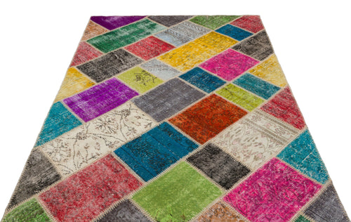 Iskece 20990 Beige Patchwork Wool Handmade Area Rug 5'3" x 7'9"