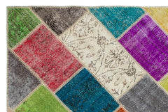 Iskece 20990 Beige Patchwork Wool Handmade Area Rug 5'3" x 7'9"