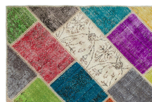 Iskece 20990 Beige Patchwork Wool Handmade Area Rug 5'3" x 7'9"