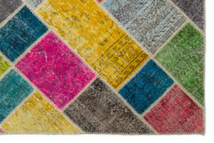 Iskece 20990 Beige Patchwork Wool Handmade Area Rug 5'3" x 7'9"