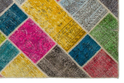 Iskece 20990 Beige Patchwork Wool Handmade Area Rug 5'3" x 7'9"
