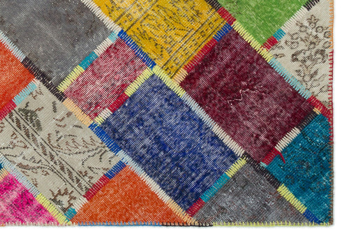 Iskece 20992 Beige Patchwork Wool Handmade Area Rug 5'3" x 7'8"