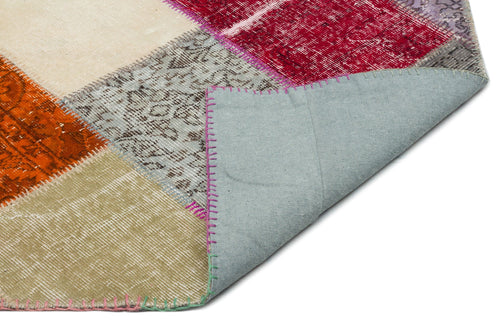 Iskece 20993 Beige Patchwork Wool Handmade Area Rug 5'4" x 7'7"