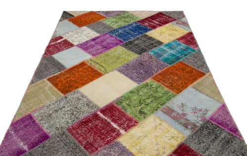 Iskece 20993 Beige Patchwork Wool Handmade Area Rug 5'4" x 7'7"