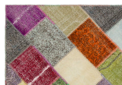 Iskece 20993 Beige Patchwork Wool Handmade Area Rug 5'4" x 7'7"