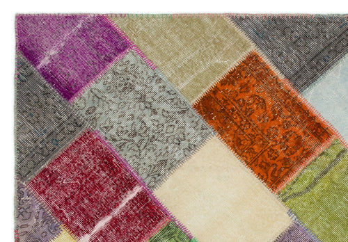 Iskece 20993 Beige Patchwork Wool Handmade Area Rug 5'4" x 7'7"