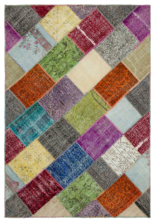 Iskece 20993 Beige Patchwork Wool Handmade Area Rug 5'4" x 7'7"