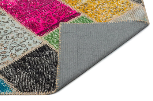 Iskece 20996 Beige Patchwork Wool Handmade Area Rug 5'4" x 7'6"