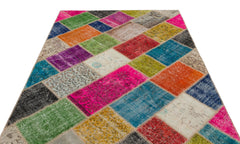 Iskece 20996 Beige Patchwork Wool Handmade Area Rug 5'4" x 7'6"