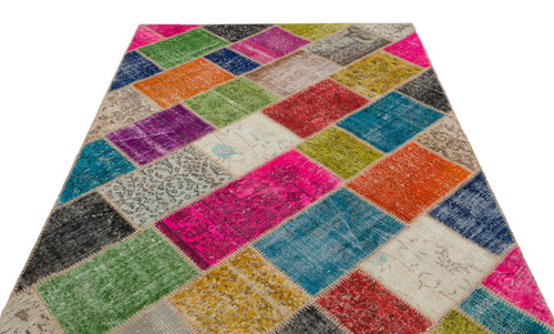 Iskece 20996 Beige Patchwork Wool Handmade Area Rug 5'4" x 7'6"