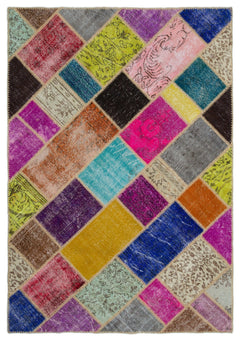 Iskece 21001 Beige Patchwork Wool Handmade Area Rug 5'3" x 7'7"