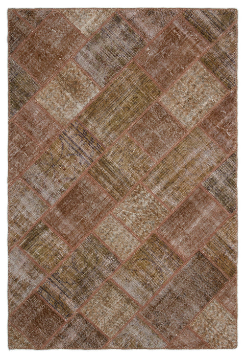 Iskece Brown Vintage Wool Handmade Area Rug 5'2" x 7'7"