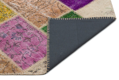 Iskece 21009 Beige Patchwork Wool Handmade Area Rug 5'4" x 7'6"