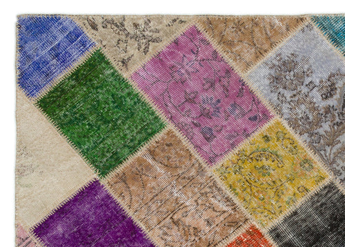Iskece 21009 Beige Patchwork Wool Handmade Area Rug 5'4" x 7'6"