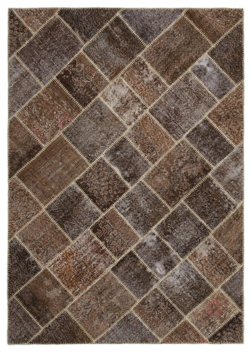 Iskece Brown Vintage Wool Handmade Area Rug 5'3" x 7'6"