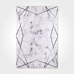 Grey Marble Area Rug – Washable Non Slip Chenille Cotton Carpet With Marble Design