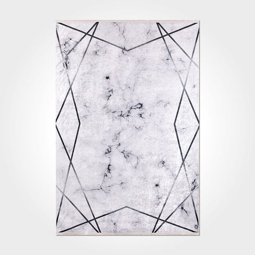 Grey Marble Area Rug – Washable Non Slip Chenille Cotton Carpet With Marble Design