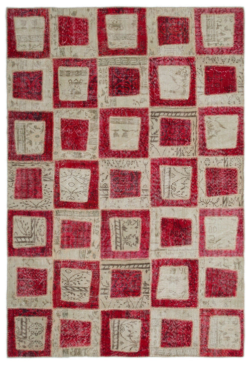 Iskece Red Vintage Wool Handmade Area Rug 6'3" x 9'2"