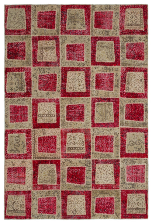 Iskece Red Vintage Wool Handmade Area Rug 6'4" x 9'3"