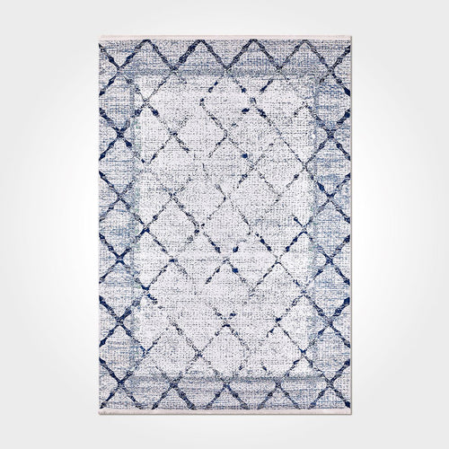 Grace Blue Geometric Chenille and Cotton Digital Print Area Rug