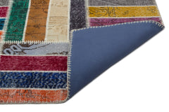 Iskece Beige Patchwork Wool Handmade Area Rug 6'8" x 9'3"