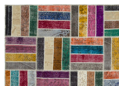 Iskece Beige Patchwork Wool Handmade Area Rug 6'8" x 9'3"