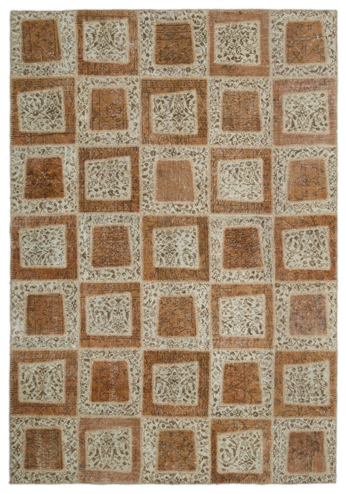 Iskece Beige Vintage Wool Handmade Area Rug 6'4" x 9'2"