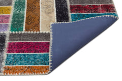 Iskece Beige Patchwork Wool Handmade Area Rug 6'7" x 9'2"