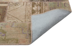 Iskece Beige Patchwork Wool Handmade Area Rug 6'1" x 9'0"