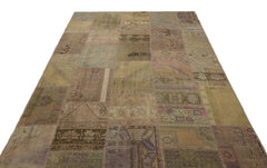 Iskece Beige Patchwork Wool Handmade Area Rug 6'1" x 9'0"