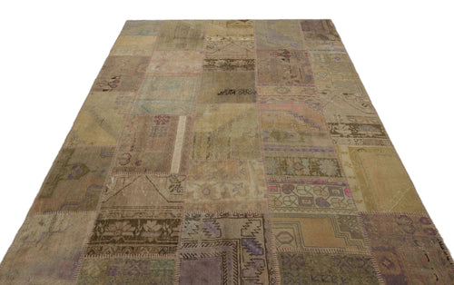 Iskece Beige Patchwork Wool Handmade Area Rug 6'1" x 9'0"