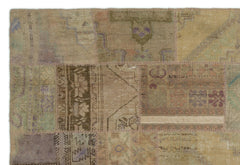 Iskece Beige Patchwork Wool Handmade Area Rug 6'1" x 9'0"