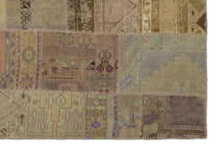 Iskece Beige Patchwork Wool Handmade Area Rug 6'1" x 9'0"