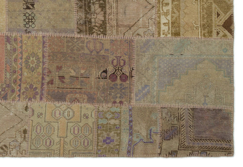 Iskece Beige Patchwork Wool Handmade Area Rug 6'1" x 9'0"