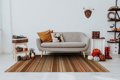 Brown Striped Kilim - Modern Woven Rug | Washable Non Slip Flatweave Carpet